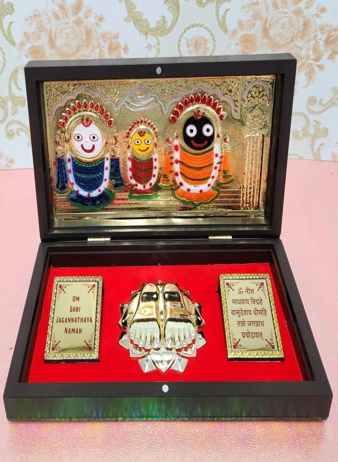 ARNAVIRA Gold Plated Jai Jagannath Photo Frame with Charan Paduka Pocket Temple for Diwali Gift, House Warming Gifts, Return Gift Puja Box (Jai Jagannath, 21 x 12) - Image 1